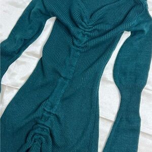 Prettylittlething Ruched Ribbed Long Sleeve Bodycon Dress - Teal